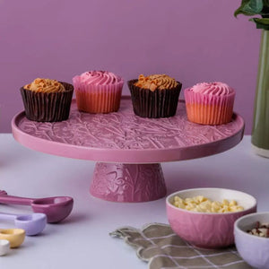 Mason Cash In The Meadow Pink Cake Stand styled with cupcakes and the matching in the meadow prep bowls.