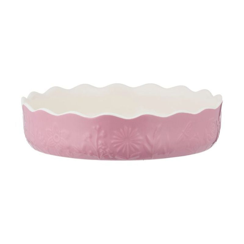 Mason Cash In The Meadow Pink Pie Dish on a white background.
