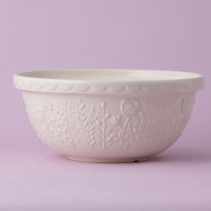 Mason Cash In the Meadow 29 cm cream mixing bowl against a purple background