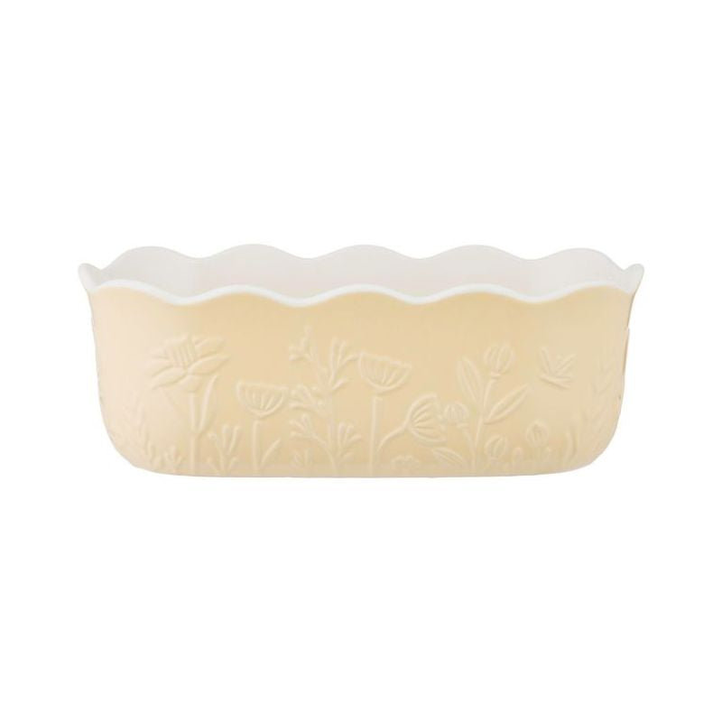 Mason Cash In The Meadow Yellow Loaf Pan shown against a white background.