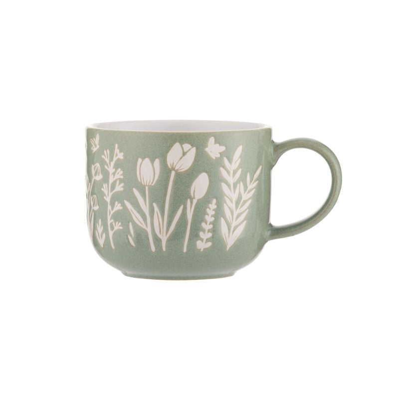 Mason Cash In The Meadow Green Tulip Mug 400ml with embossed floral design