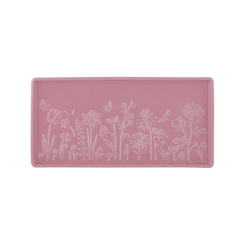 Mason Cash In The Meadow Pink Rectangle Platter with embossed floral design, 30 x 15 cm