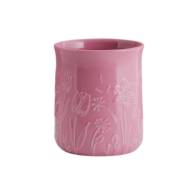 Mason Cash In The Meadow utensil pot in pink stoneware with embossed floral design - NZ