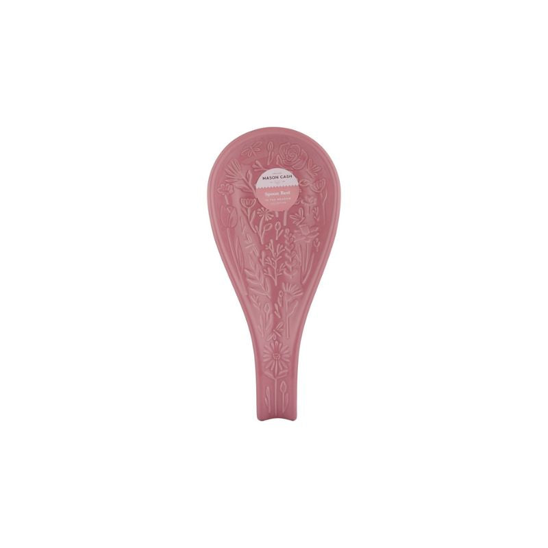 Pink Mason Cash In the Meadow Spoon Rest shown with retail sticker.