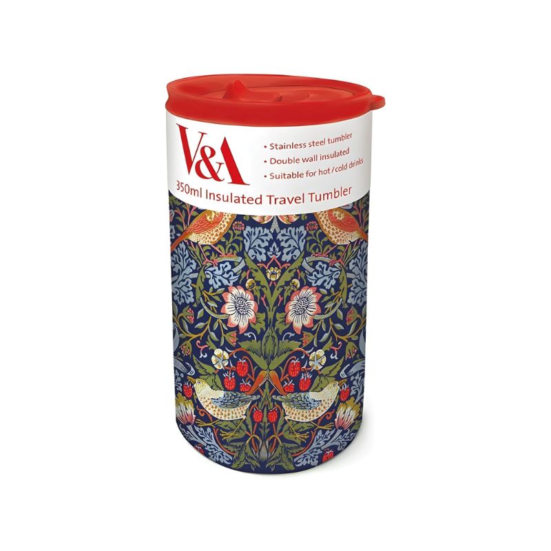 Museums & Galleries Travel Tumbler – Strawberry Thief on a white background.