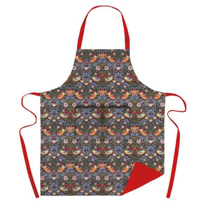 Museums & Galleries Strawberry Thief Apron with bird and floral print, on a white background.