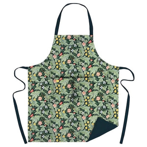 Museums & Galleries Leicester Wallpaper apron with green floral print, shown on a white background.