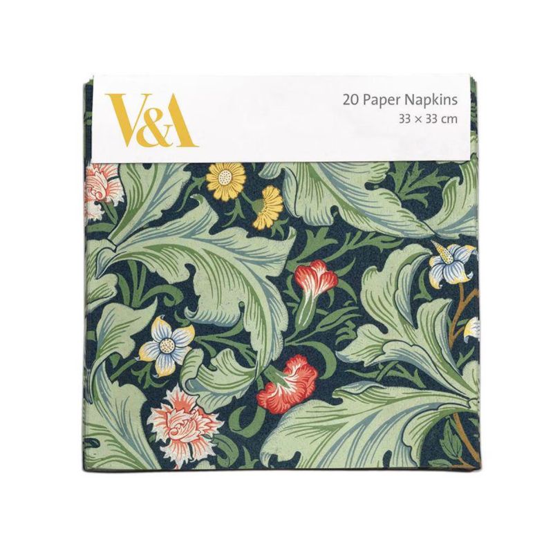 Pack of 20 Museums & Galleries Leicester Wallpaper paper napkins with floral design and V&A branding.