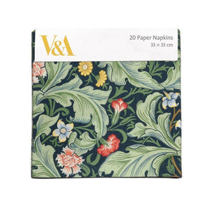 Pack of 20 Museums & Galleries Leicester Wallpaper paper napkins with floral design and V&A branding.