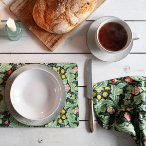Museums & Galleries V&A Leicester Wallpaper placemat and matching napkin on dining table.