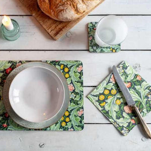 V&A Leicester Wallpaper placemat with matching coaster and mug.