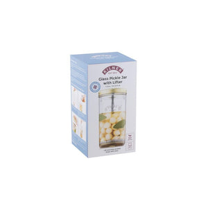 Kilner 1L Pickle Jar with Lifter shown in retail packaging.