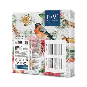 PAW Paper Napkins in the Bullfinch with Lampion design in packaging on a white background.
