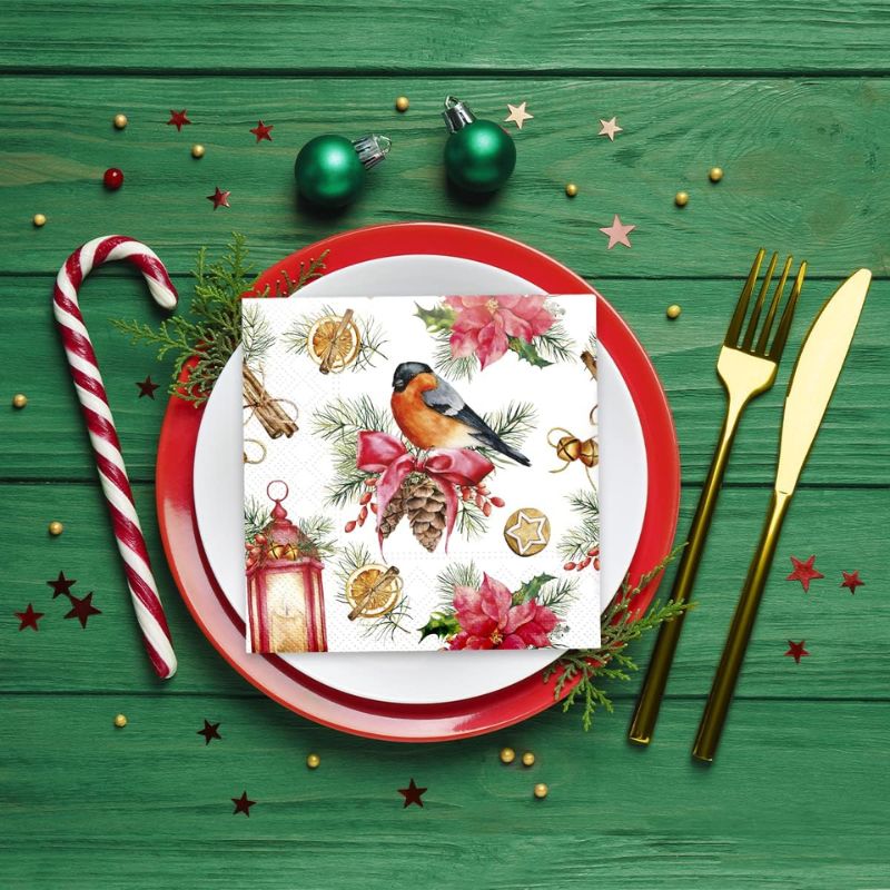 PAW Paper Napkins in the Bullfinch with Lampion design on a white background.