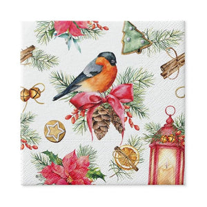 PAW Paper Napkins in the Bullfinch with Lampion design on a white background.