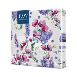 PAW Fragrant Lavender Paper Napkins in retail packaging shown against a white background.
