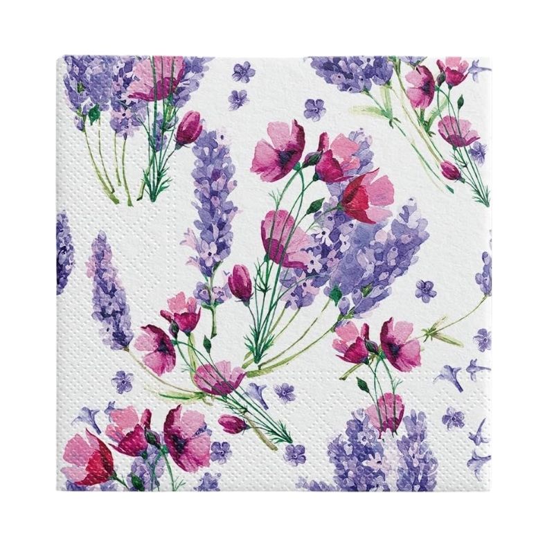 PAW Fragrant Lavender Paper Napkins with purple and pink flowers, shown against a white background.