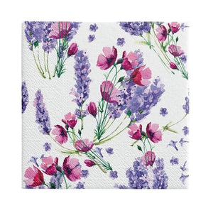 PAW Fragrant Lavender Paper Napkins with purple and pink flowers, shown against a white background.