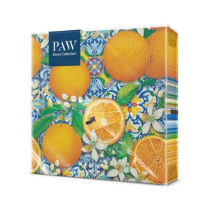 PAW Orange Bloom Paper Napkins shown in retail packaging against a white background.