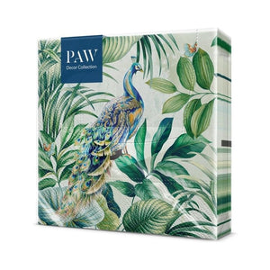 PAW Peacock Paper Napkins shown in retail packaging against a white background.