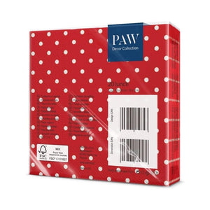 PAW Red Dots Paper Napkins shown in retail packaging against a white background.