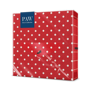 PAW Red Dots Paper Napkins shown in retail packaging against a white background.