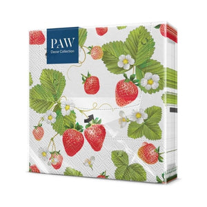 PAW Strawberries with Bees Paper Napkins shown in retail packaging against a white background.