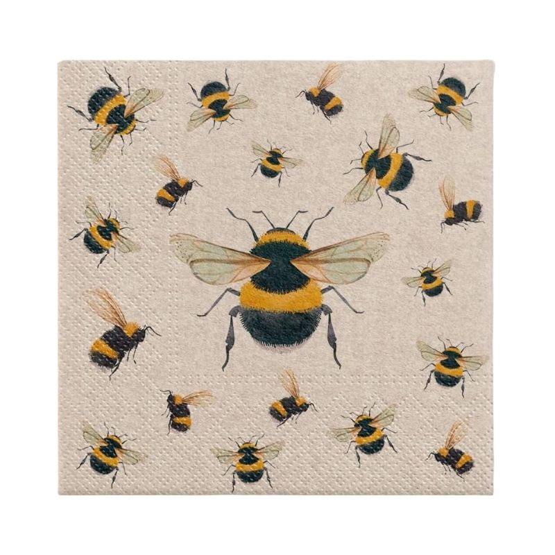 PAW We Care Dancing Bees Paper Napkins shown close up against a white background.