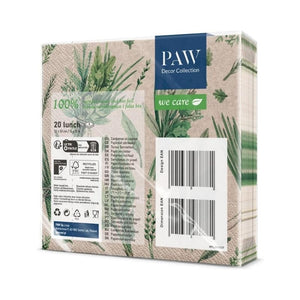 PAW We Care Herbal Pickings Paper Napkins shown in retail packaging against a white background.