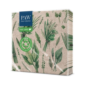 PAW We Care Herbal Pickings Paper Napkins shown in retail packaging against a white background.