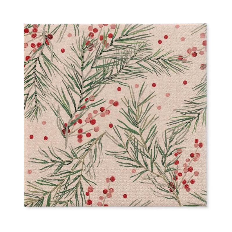 PAW Paper Napkins in the We Care Sprigs Holly design shown against a white background.