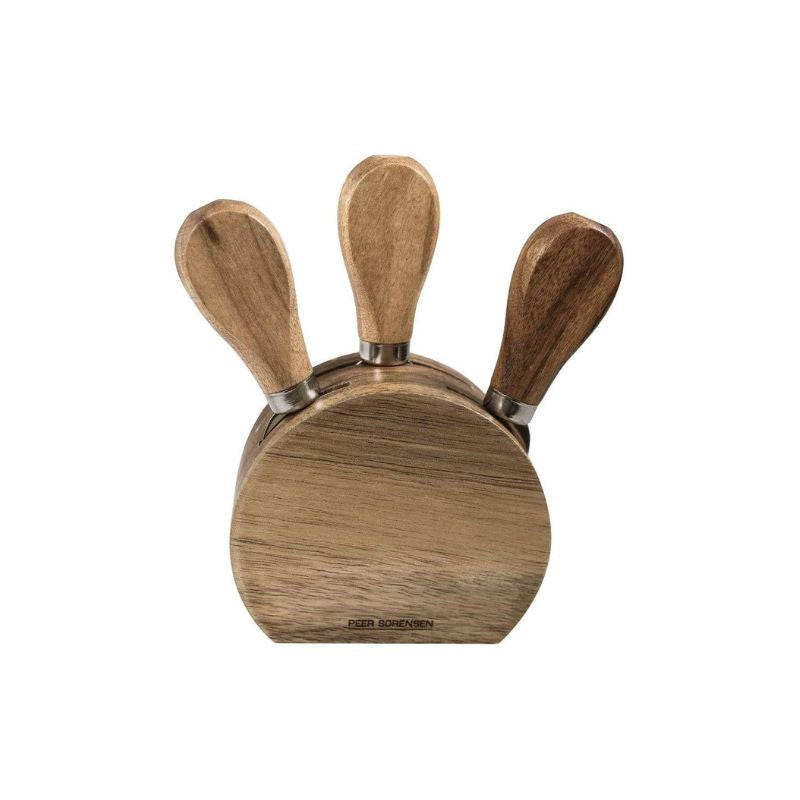 Peer Sorensen Cheese Knife Block Set with three knives in an acacia wood block