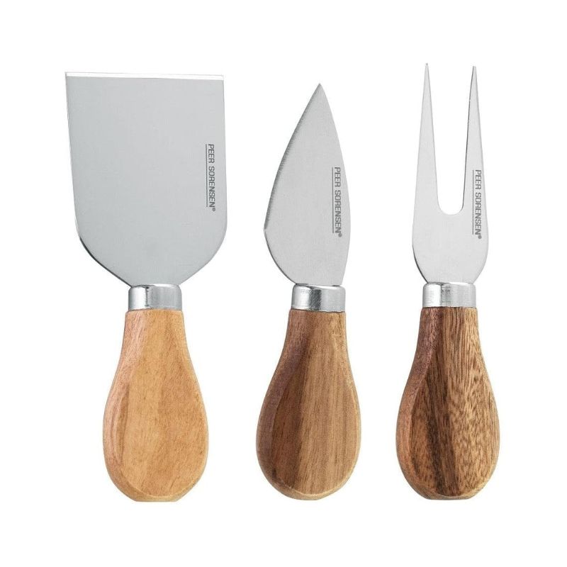Peer Sorensen Cheese Knife Block Set with three knives in an acacia wood block