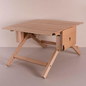 Peer Sorensen Picnic Caddy Table - wooden folding picnic table shown from an angled side view