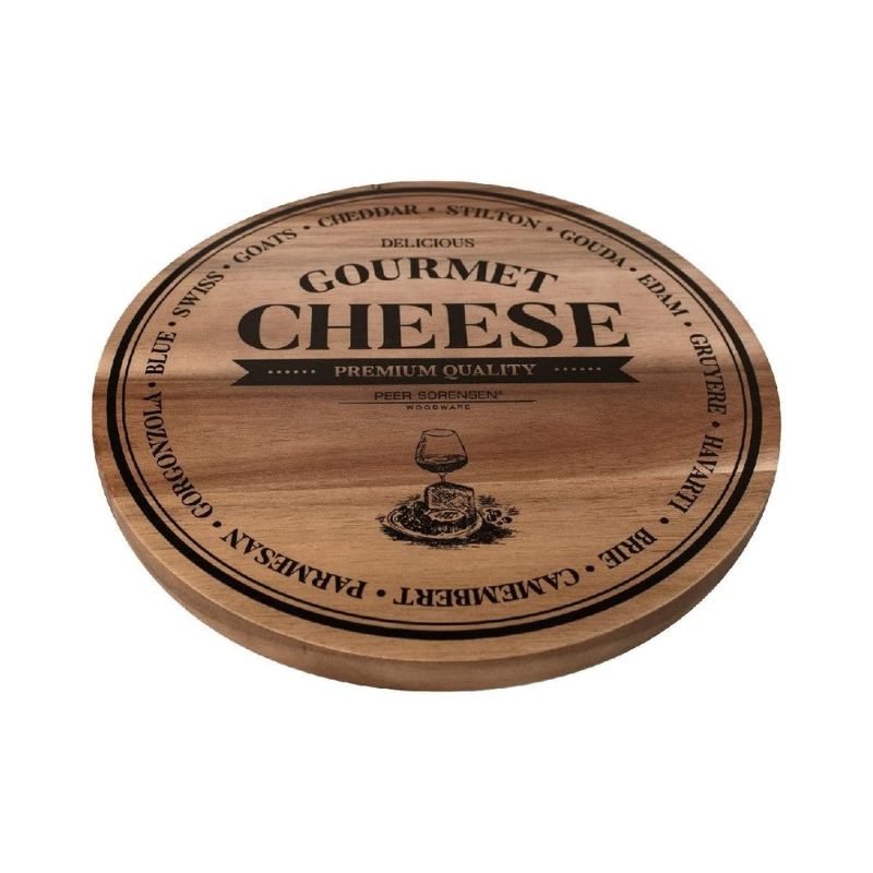 Peer Sorensen 28 cm round acacia cheese board with gourmet cheese print design