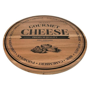 Peer Sorensen 40 cm round acacia cheese board with gourmet cheese print design