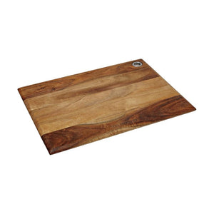 Top-down view of medium-sized rectangular acacia chopping board