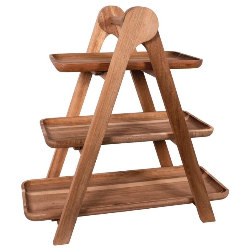 Peer Sorensen Three Tiered Serving Platform made from natural acacia wood with three rectangular trays.