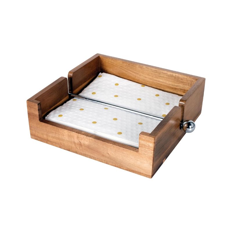 Peer Sorensen Wooden Napkin Holder with napkins neatly stacked inside