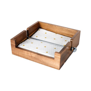 Peer Sorensen Wooden Napkin Holder with napkins neatly stacked inside