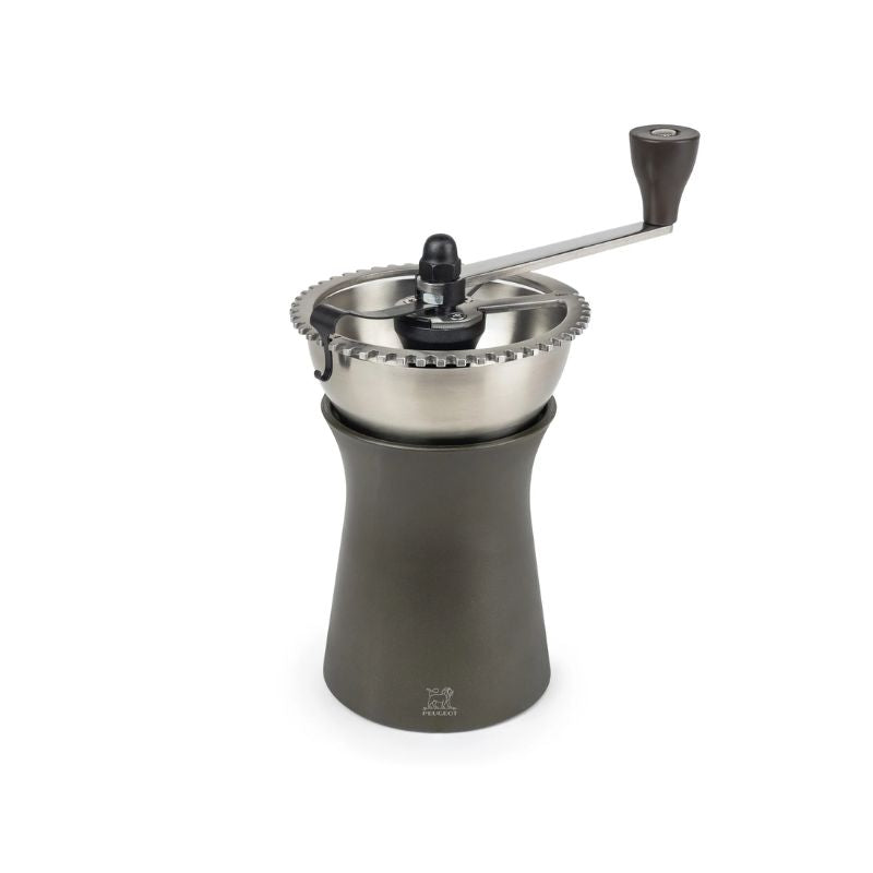 Peugeot Kronos Manual Coffee Grinder with crank handle and stainless steel top