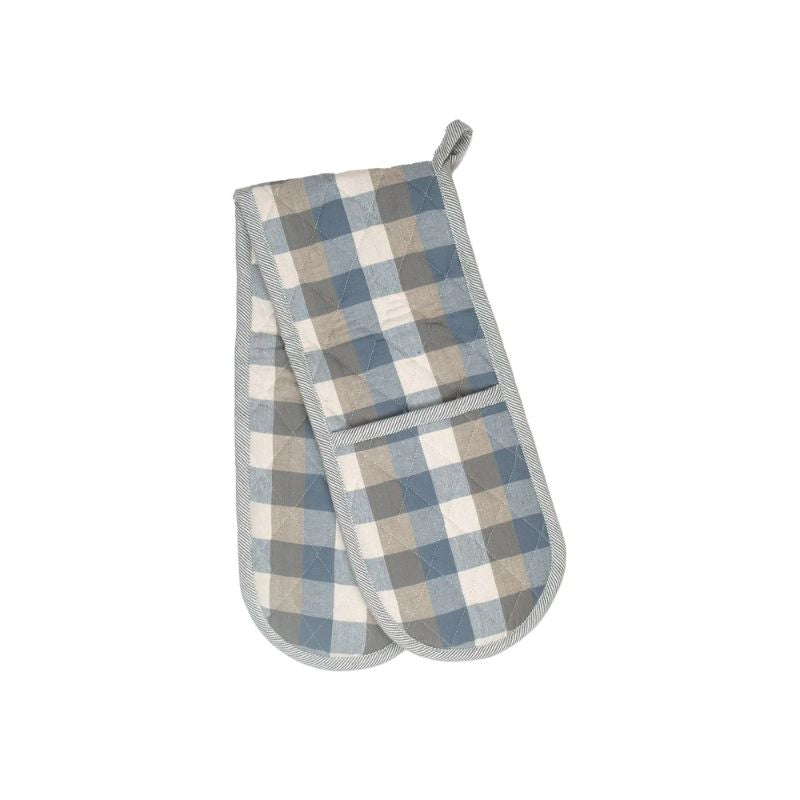 Raine & Humble Double Oven Glove in Blue Haze with classic check pattern