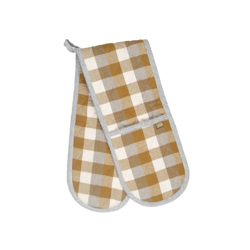 Raine & Humble Double Oven Glove in Yellow Sunset with soft yellow and grey check pattern – NZ