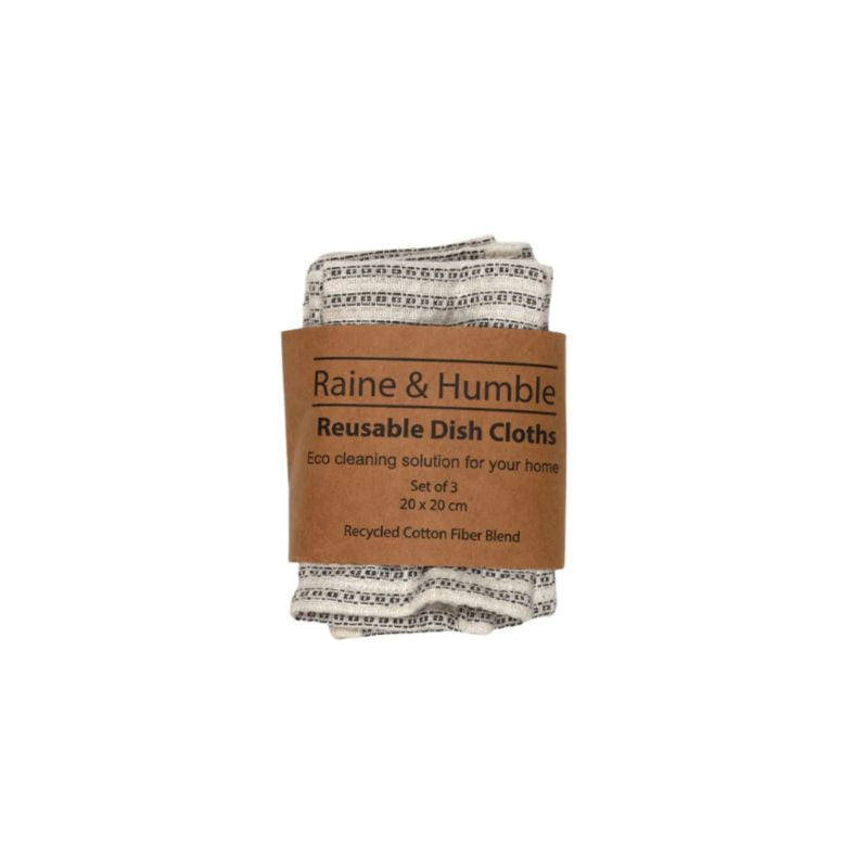Raine & Humble Manor Stripe dish cloths set of 3 – charcoal woven stripe – cotton and recycled fibres