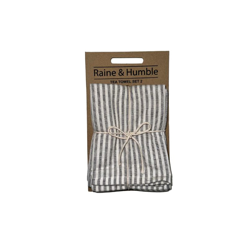 Raine & Humble Manor Stripe Tea Towels - Charcoal | NZ