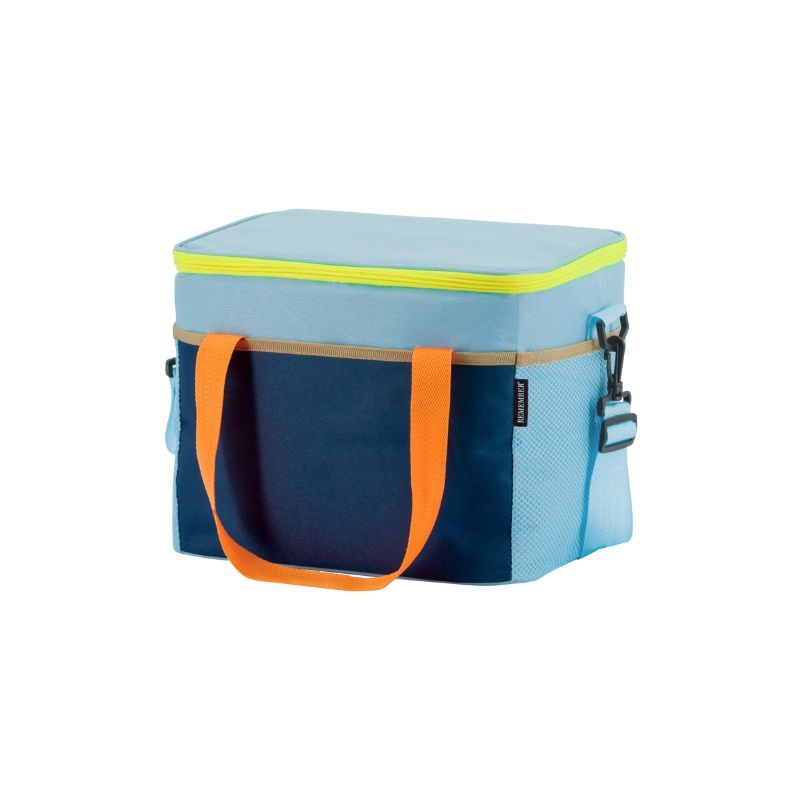 Remember Cooler Bag - Nick - blue colour block insulated cooler with orange handles and zip top