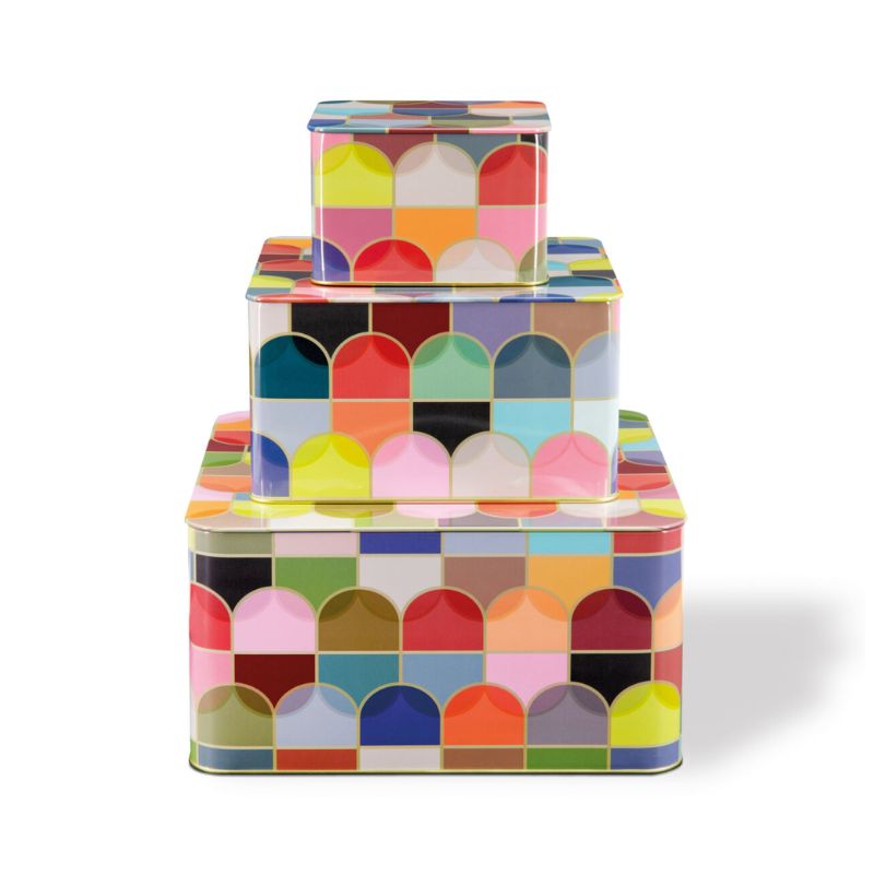 Remember Tin Boxes - Confetto - set of 3 colourful square storage tins stacked
