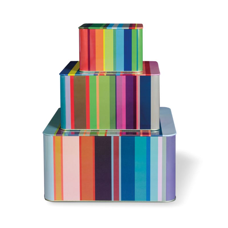 Remember Tin Boxes - Stripes - set of 3 colourful striped square tins stacked