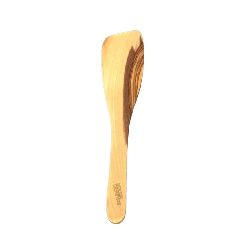 Olive wood spatula with Roger Orfèvre branding on the handle.