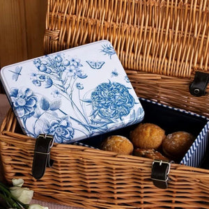 Sanderson Etchings & Roses Deep Rectangular Tin in a Picnic Basket | NZ